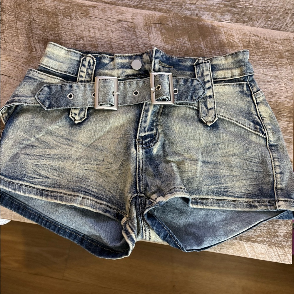 Denim Belted Mini Women Shorts